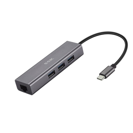 JMT-660746 Multi-Port Type-C Converter Adapter with HDMI, VGA, USB 3.0, Network Port, SD Card Reader, and Audio Output