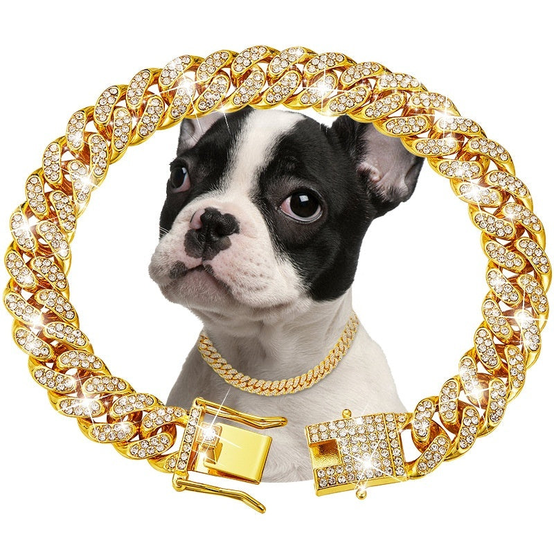 JMT-660874 Geometric Pet Necklace with Diamond Accents in Gold, Silver, and Rose Gold for Dogs and Cats