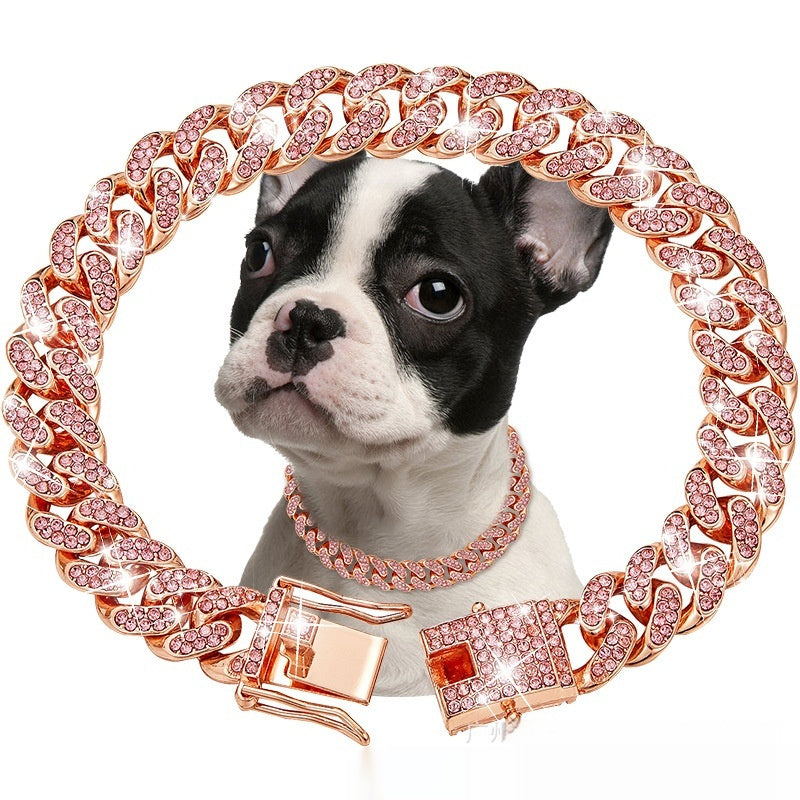 JMT-660874 Geometric Pet Necklace with Diamond Accents in Gold, Silver, and Rose Gold for Dogs and Cats
