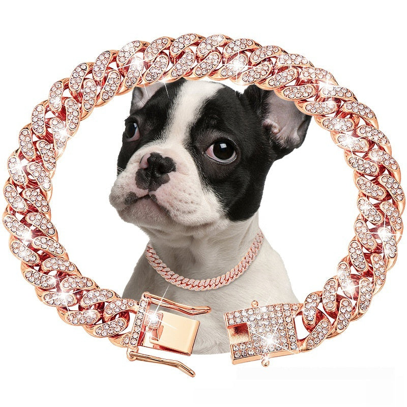 JMT-660874 Geometric Pet Necklace with Diamond Accents in Gold, Silver, and Rose Gold for Dogs and Cats