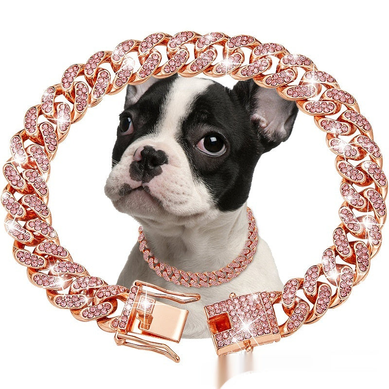 JMT-660874 Geometric Pet Necklace with Diamond Accents in Gold, Silver, and Rose Gold for Dogs and Cats