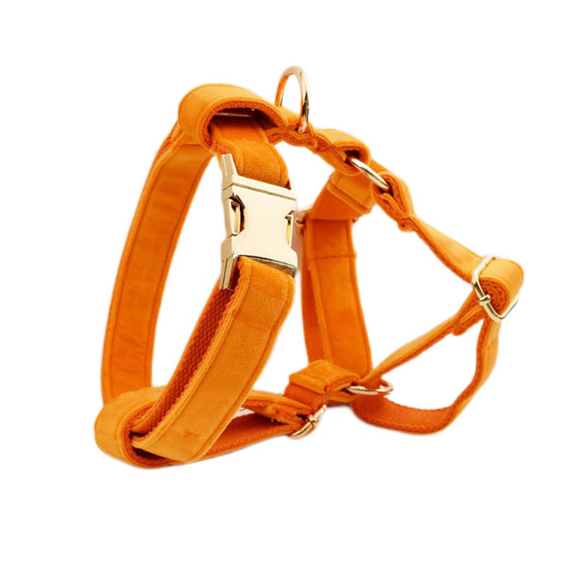 JMT-661386 Velvet Fabric Dog Collar Set with Adjustable Harness, Leash, Bow Knot, Flower, and Poop Bag