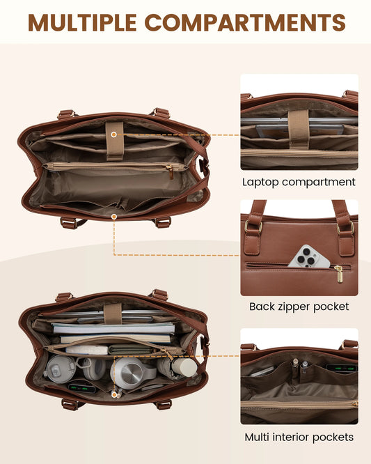 JMT-662026 Women's 15.6 Inch PU Leather Laptop Tote Bag – Versatile Briefcase for Office and Casual Use