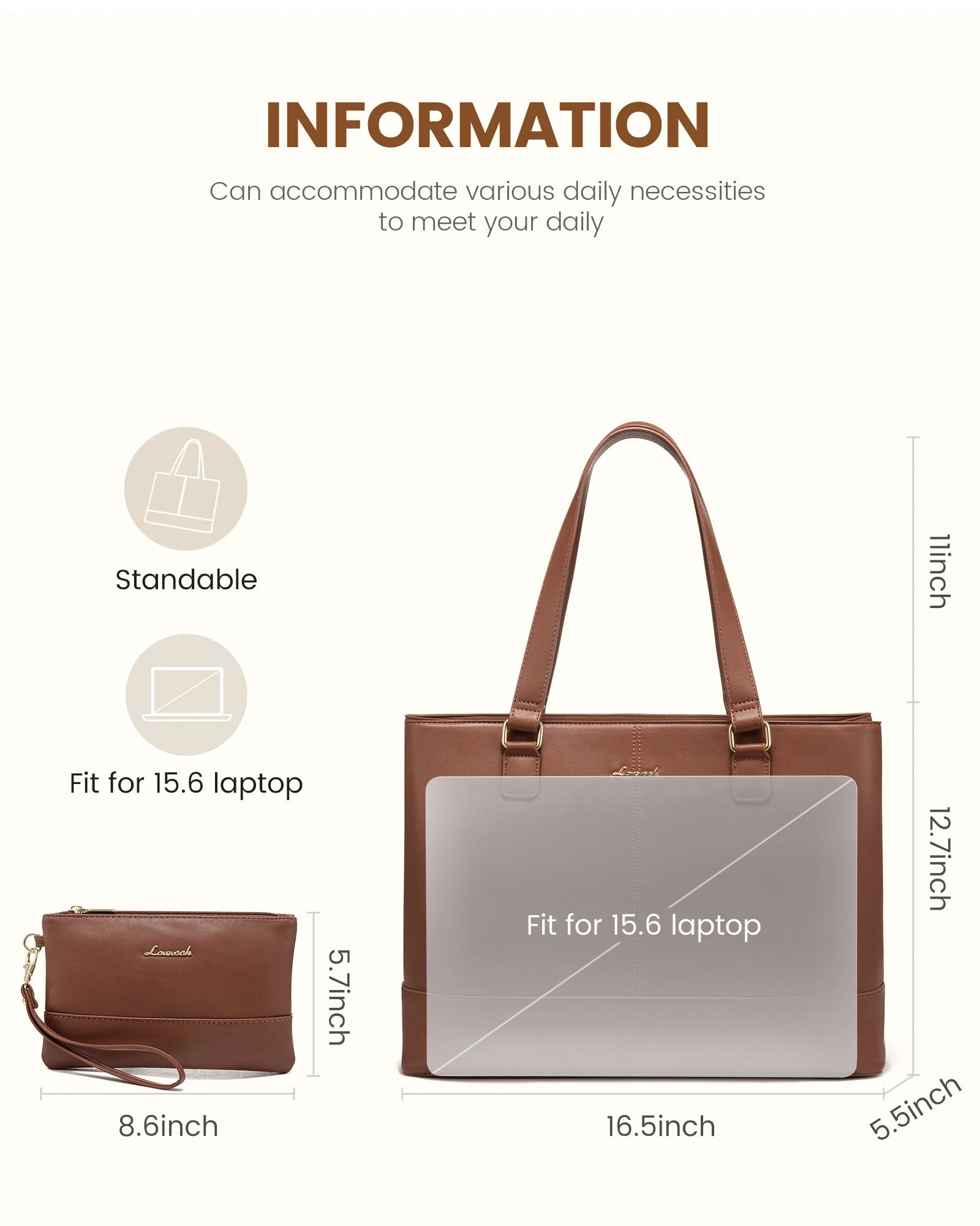 JMT-662026 Women's 15.6 Inch PU Leather Laptop Tote Bag – Versatile Briefcase for Office and Casual Use