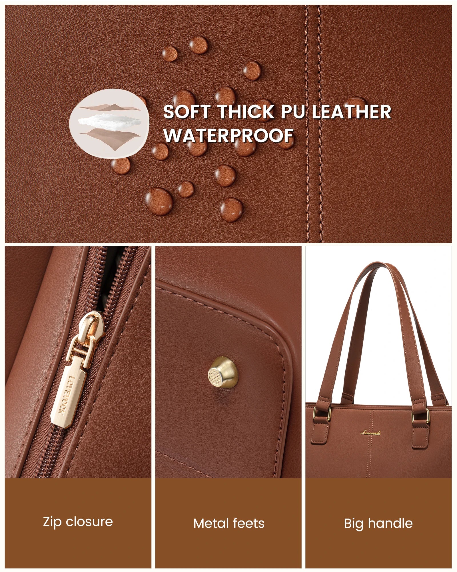 JMT-662026 Women's 15.6 Inch PU Leather Laptop Tote Bag – Versatile Briefcase for Office and Casual Use
