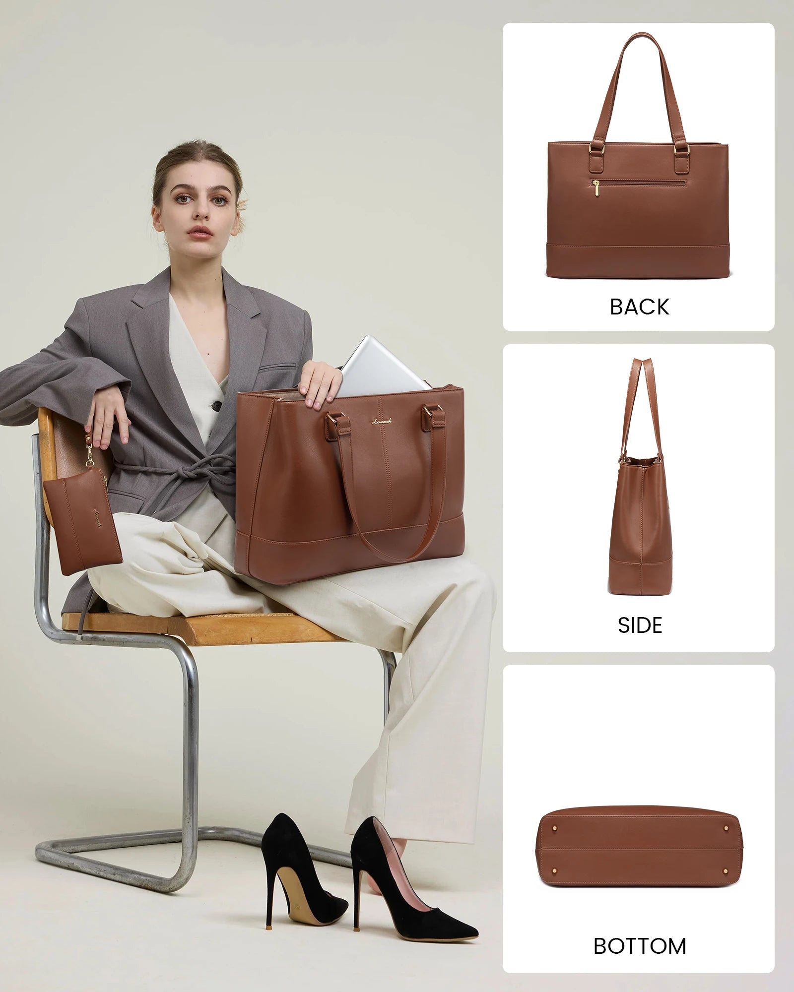 JMT-662026 Women's 15.6 Inch PU Leather Laptop Tote Bag – Versatile Briefcase for Office and Casual Use