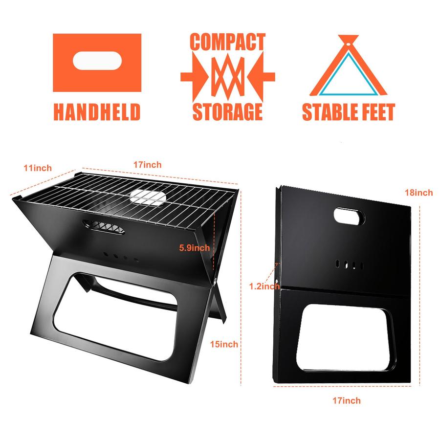 JMT-662090 Foldable Charcoal BBQ Grill for Camping, Outdoor Cooking & Garden Use