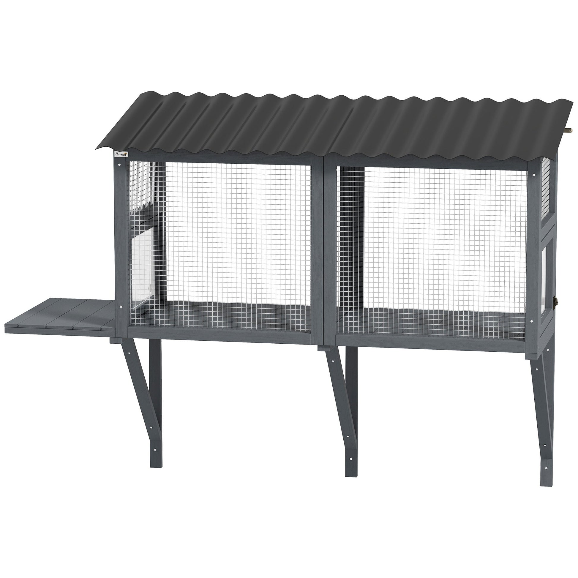 JMT-662218 Gray Wooden Cat Catio with Window Perch and Jumping Platform for Indoor Cats Enjoying Outdoor Views