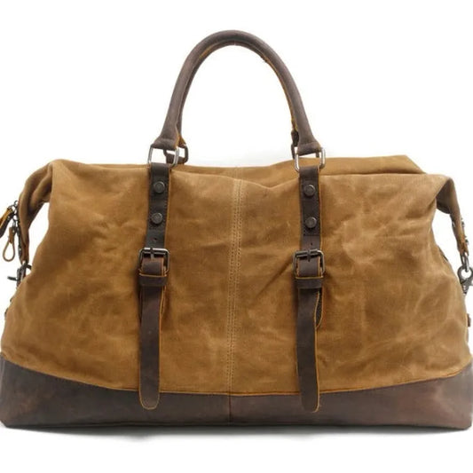 JMT-663754 Vintage Canvas Duffel Bag for Men - Large Tote Luggage, 54cm x 23cm x 42cm, Cowhide Accents