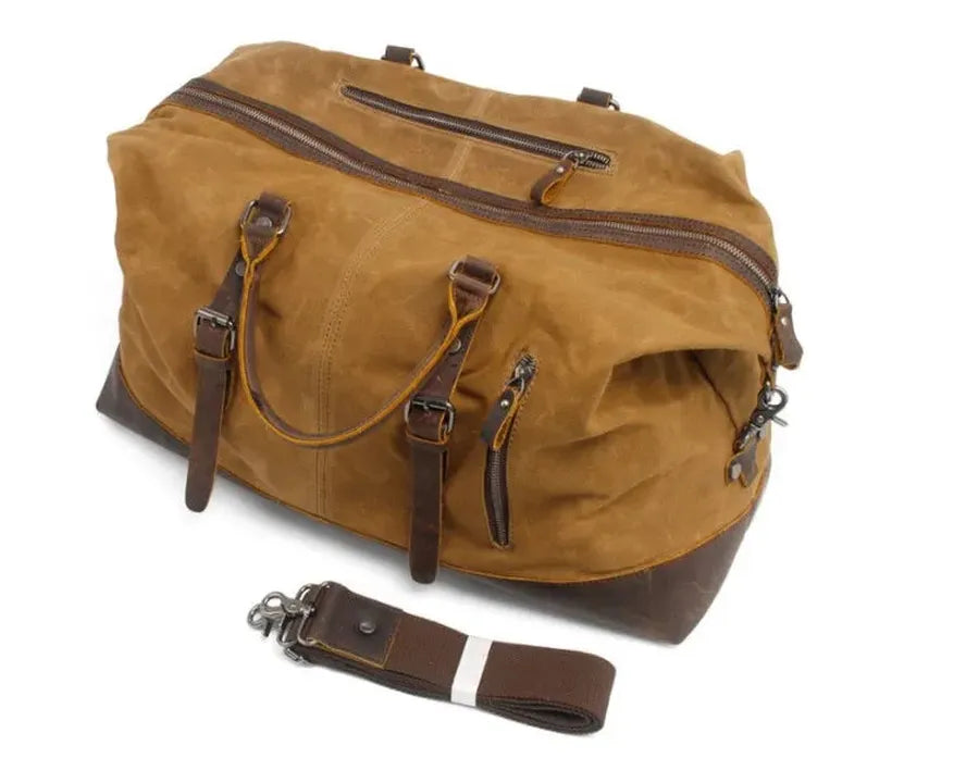 JMT-663754 Vintage Canvas Duffel Bag for Men - Large Tote Luggage, 54cm x 23cm x 42cm, Cowhide Accents
