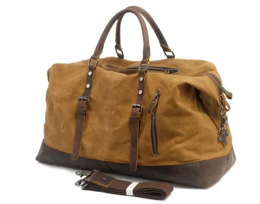 JMT-663754 Vintage Canvas Duffel Bag for Men - Large Tote Luggage, 54cm x 23cm x 42cm, Cowhide Accents