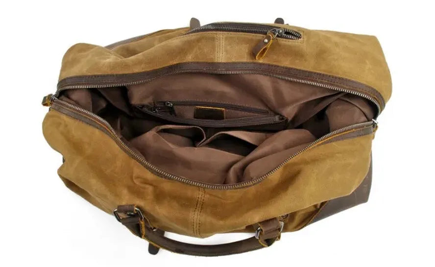 JMT-663754 Vintage Canvas Duffel Bag for Men - Large Tote Luggage, 54cm x 23cm x 42cm, Cowhide Accents