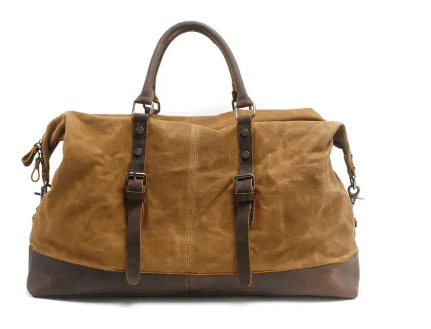 JMT-663754 Vintage Canvas Duffel Bag for Men - Large Tote Luggage, 54cm x 23cm x 42cm, Cowhide Accents