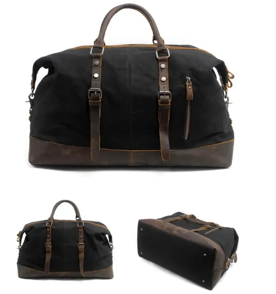 JMT-663754 Vintage Canvas Duffel Bag for Men - Large Tote Luggage, 54cm x 23cm x 42cm, Cowhide Accents
