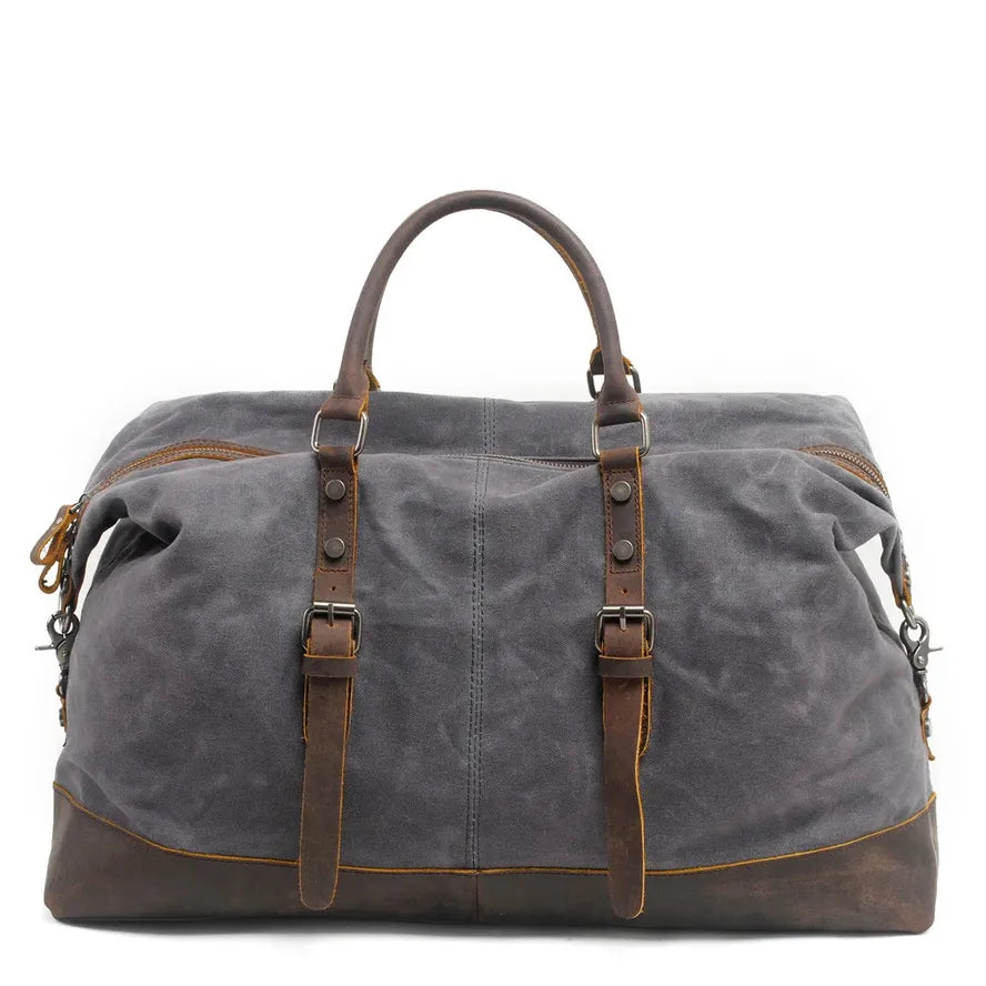 JMT-663754 Vintage Canvas Duffel Bag for Men - Large Tote Luggage, 54cm x 23cm x 42cm, Cowhide Accents