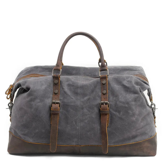 JMT-663754 Vintage Canvas Duffel Bag for Men - Large Tote Luggage, 54cm x 23cm x 42cm, Cowhide Accents