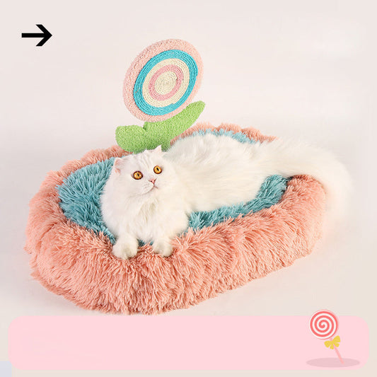 JMT-663818 Plush Cat Nest Bed for Deep Sleep, Washable and Disassemblable Winter Cozy Lollipop Design