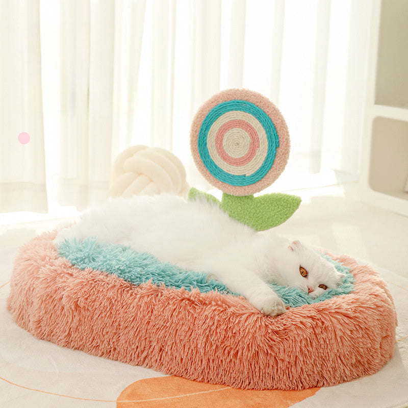 JMT-663818 Plush Cat Nest Bed for Deep Sleep, Washable and Disassemblable Winter Cozy Lollipop Design