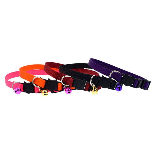 JMT-664010 Solid Color Nylon Cat Bell Collar for Small to Medium Pets - Adjustable Neck Size 20-34cm, Available in Multiple Colors