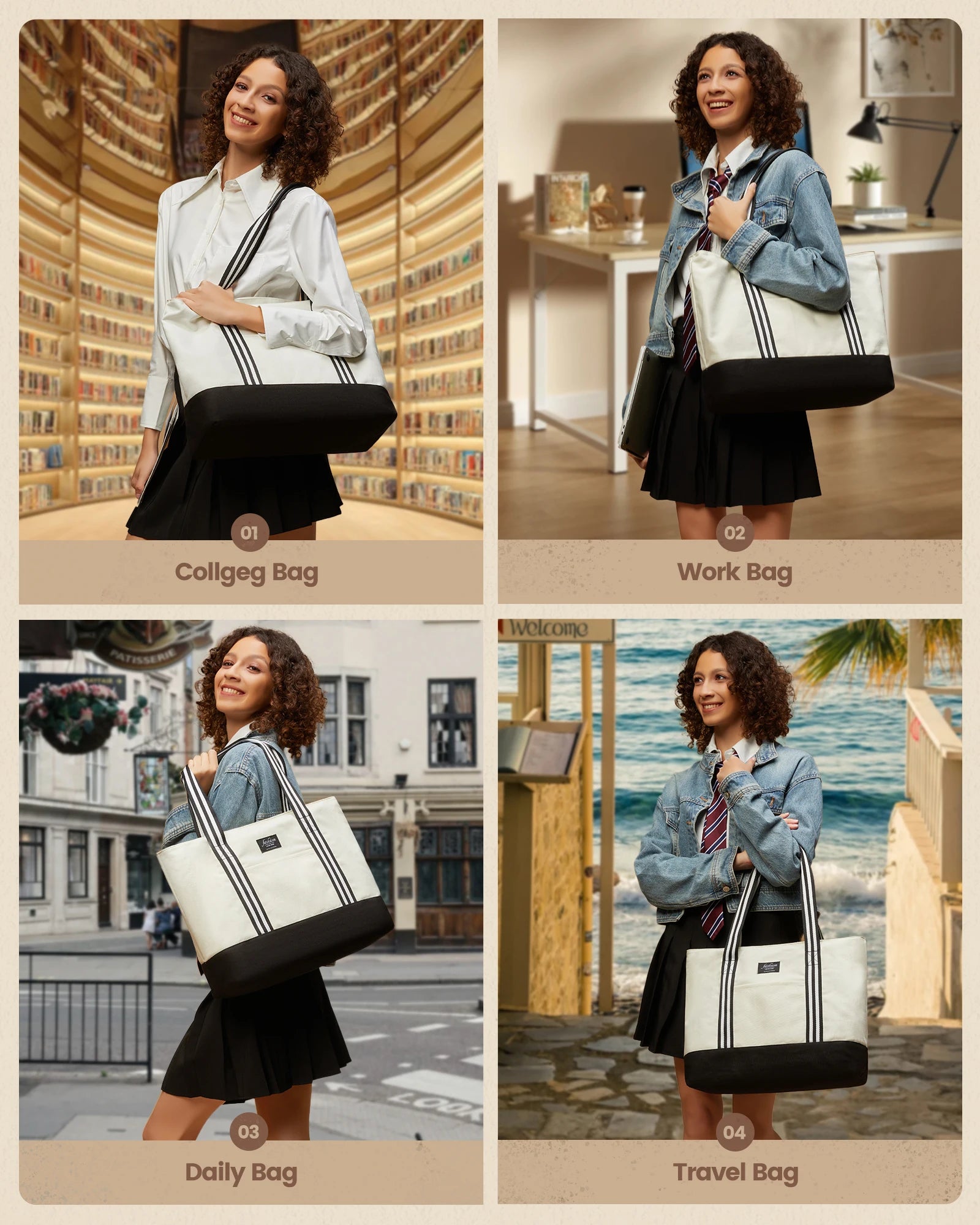 JMT-664330 Custom Fashion Canvas Laptop Bag for Women - Large Capacity Handbag for School and Business (15.6in, 17in)