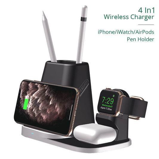 JMT-664842 Four-in-One Wireless Charger for Smartwatch and Headset - Deep Black - Model P9X-S, Compatible with Various Devices, Fast Charging up to 10W