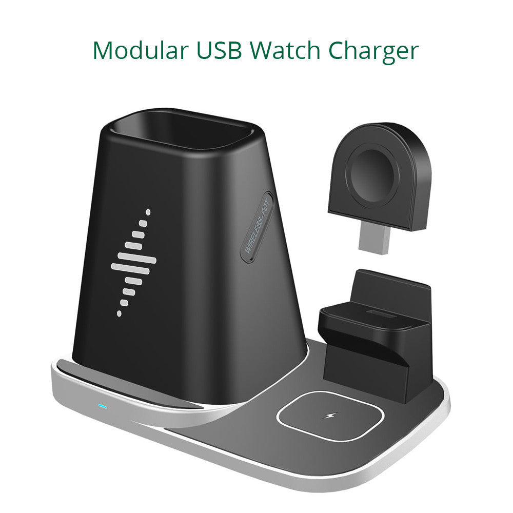 JMT-664842 Four-in-One Wireless Charger for Smartwatch and Headset - Deep Black - Model P9X-S, Compatible with Various Devices, Fast Charging up to 10W