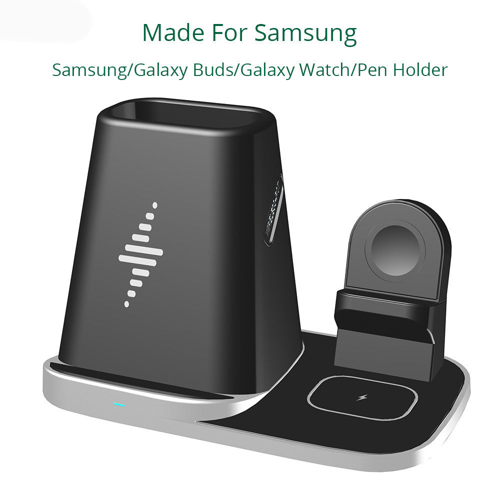 JMT-664842 Four-in-One Wireless Charger for Smartwatch and Headset - Deep Black - Model P9X-S, Compatible with Various Devices, Fast Charging up to 10W