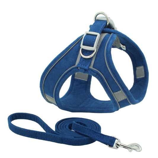JMT-665994 Reflective and Breathable Suede Pet Chest Harness with Adjustable Traction Rope for Small Dogs and Cats