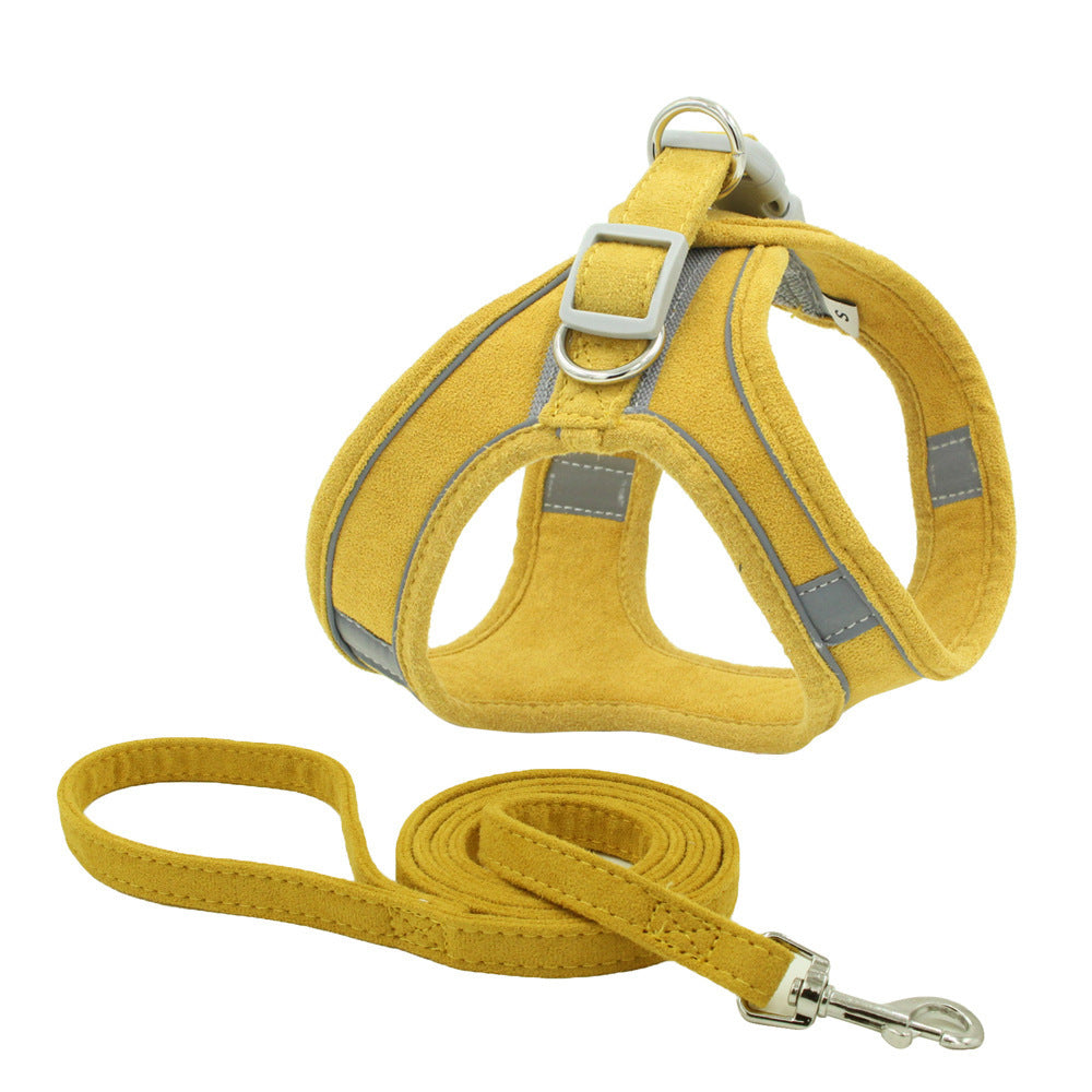 JMT-665994 Reflective and Breathable Suede Pet Chest Harness with Adjustable Traction Rope for Small Dogs and Cats