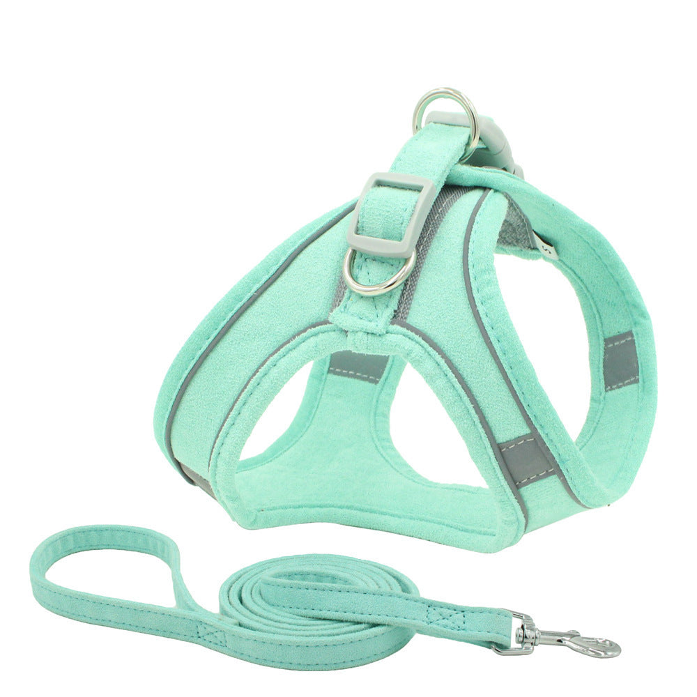 JMT-665994 Reflective and Breathable Suede Pet Chest Harness with Adjustable Traction Rope for Small Dogs and Cats