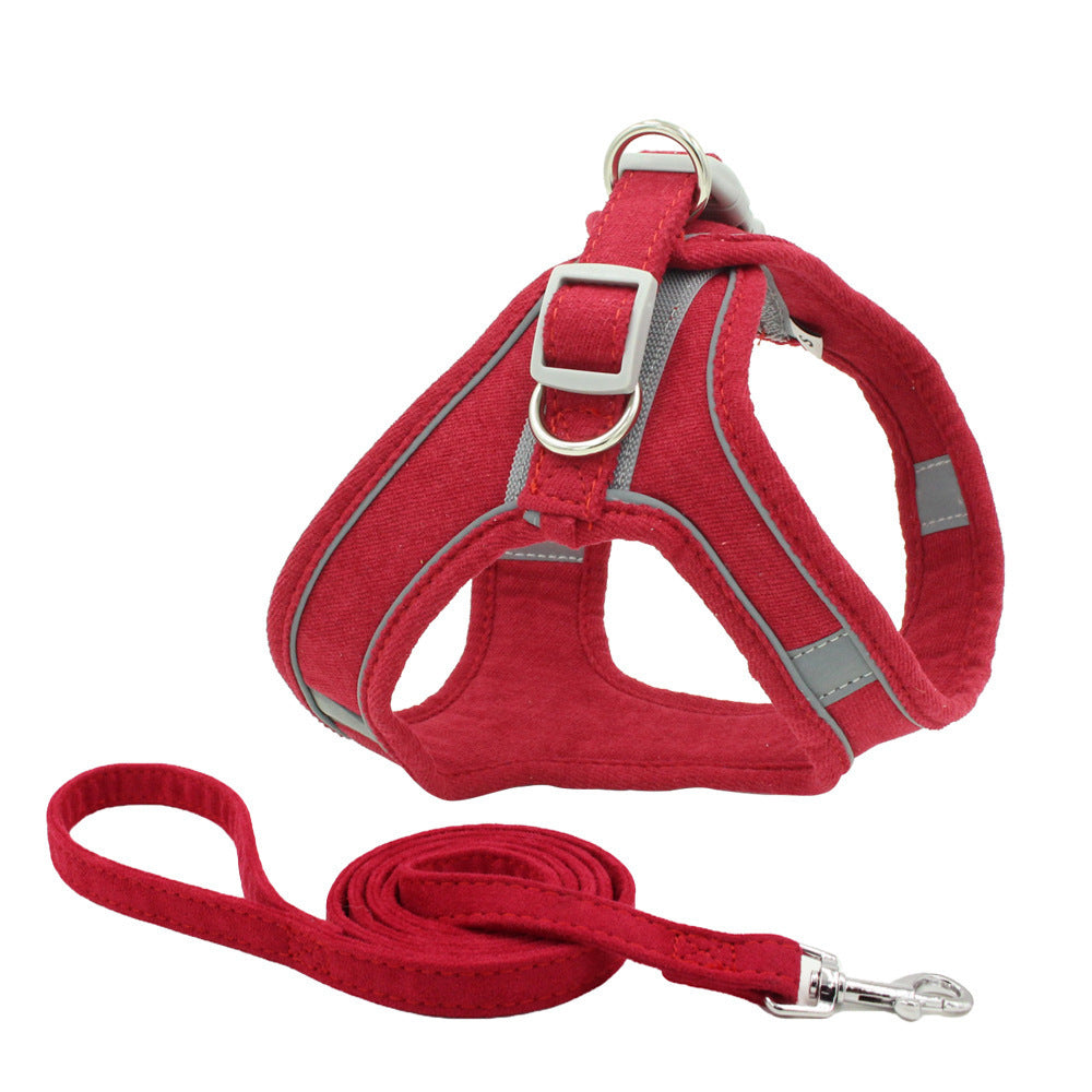 JMT-665994 Reflective and Breathable Suede Pet Chest Harness with Adjustable Traction Rope for Small Dogs and Cats