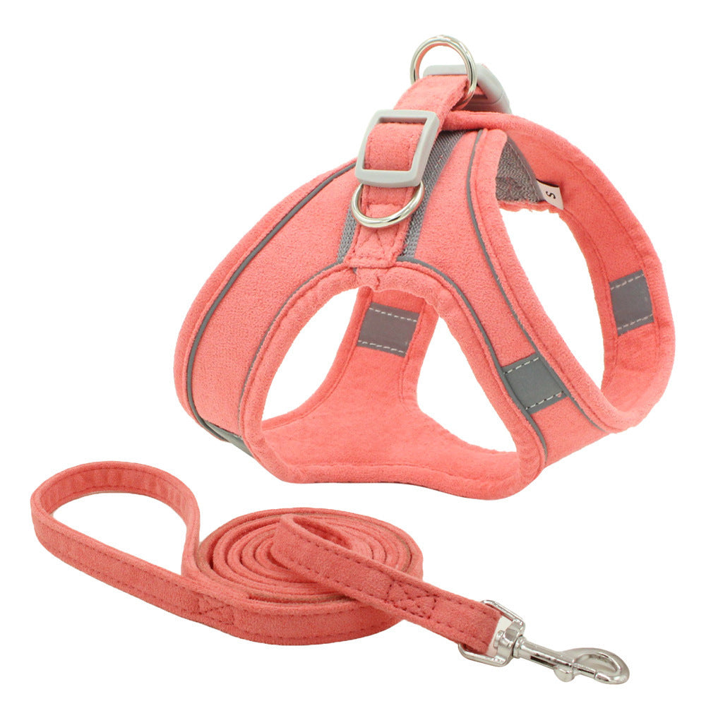 JMT-665994 Reflective and Breathable Suede Pet Chest Harness with Adjustable Traction Rope for Small Dogs and Cats