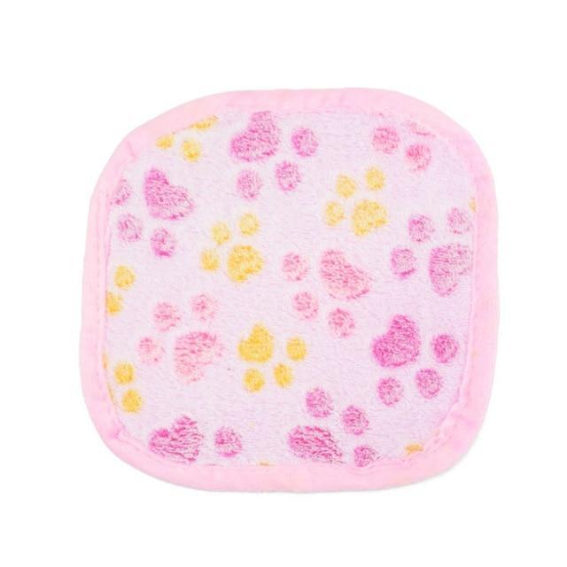 JMT-666122 Cozy Coral Velvet Pet Blanket – Pink, Light Yellow, Brown, and Purple – 20cm x 20cm