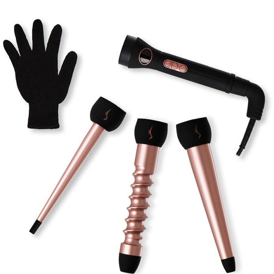JMT-666954 Rose Gold Ceramic Curling Iron Set with Interchangeable Heads for Dry Hair, 21mm-30mm Diameter