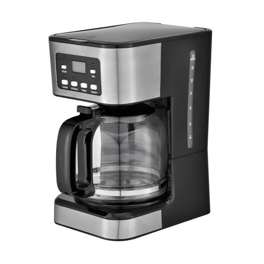 JMT-667082 Stainless Steel Automatic Drip Coffee Maker with 12-Cup Capacity and Programmable Timer