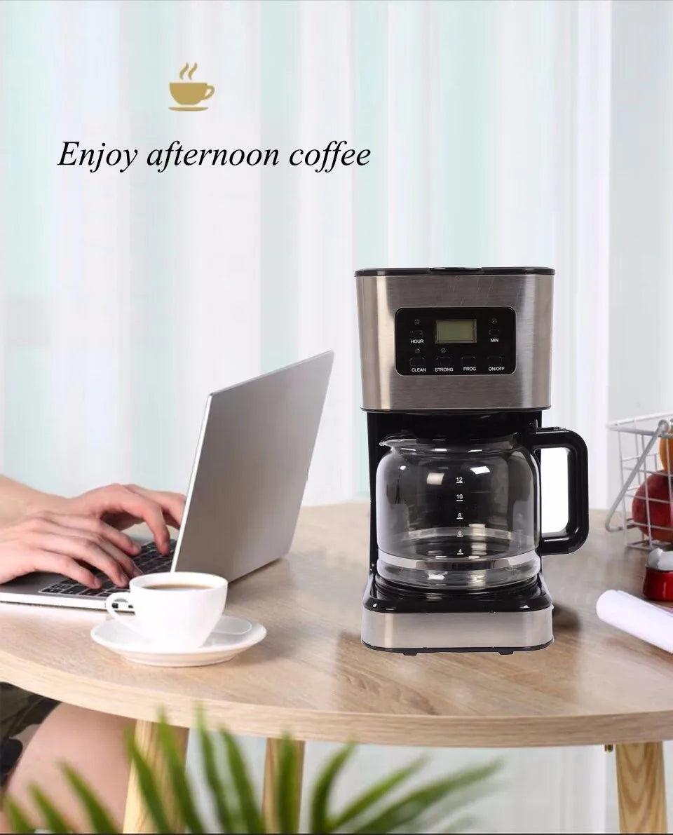 JMT-667082 Stainless Steel Automatic Drip Coffee Maker with 12-Cup Capacity and Programmable Timer