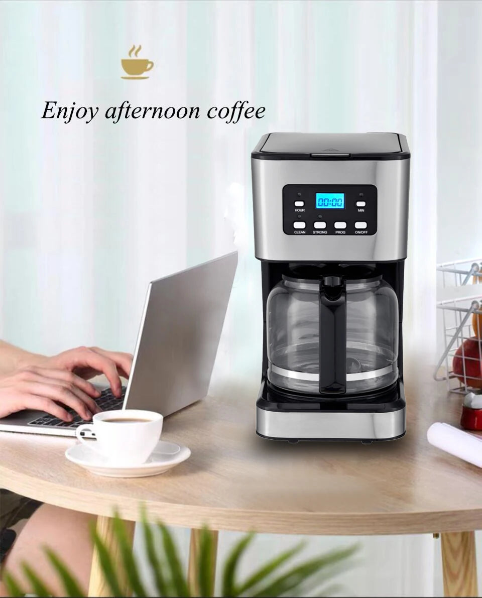 JMT-667082 Stainless Steel Automatic Drip Coffee Maker with 12-Cup Capacity and Programmable Timer
