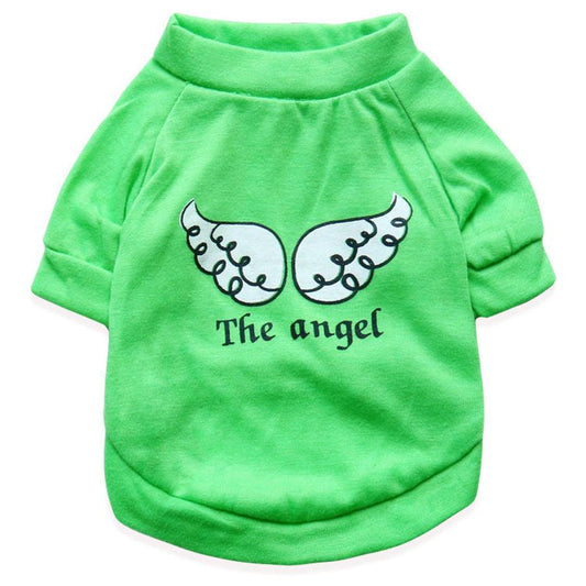 JMT-667722 Light Green Cotton Jersey T-shirt for Small Dogs - Casual Style with Wing Print