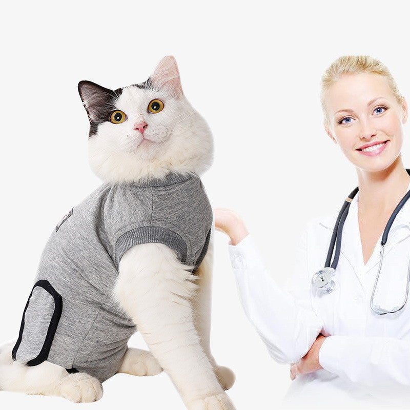 JMT-668874 Cotton Post-Sterilization Recovery Outfit for Cats - Gray, XXS to M Sizes Available