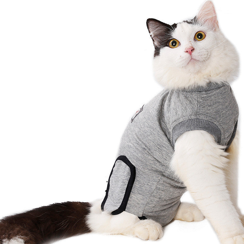 JMT-668874 Cotton Post-Sterilization Recovery Outfit for Cats - Gray, XXS to M Sizes Available