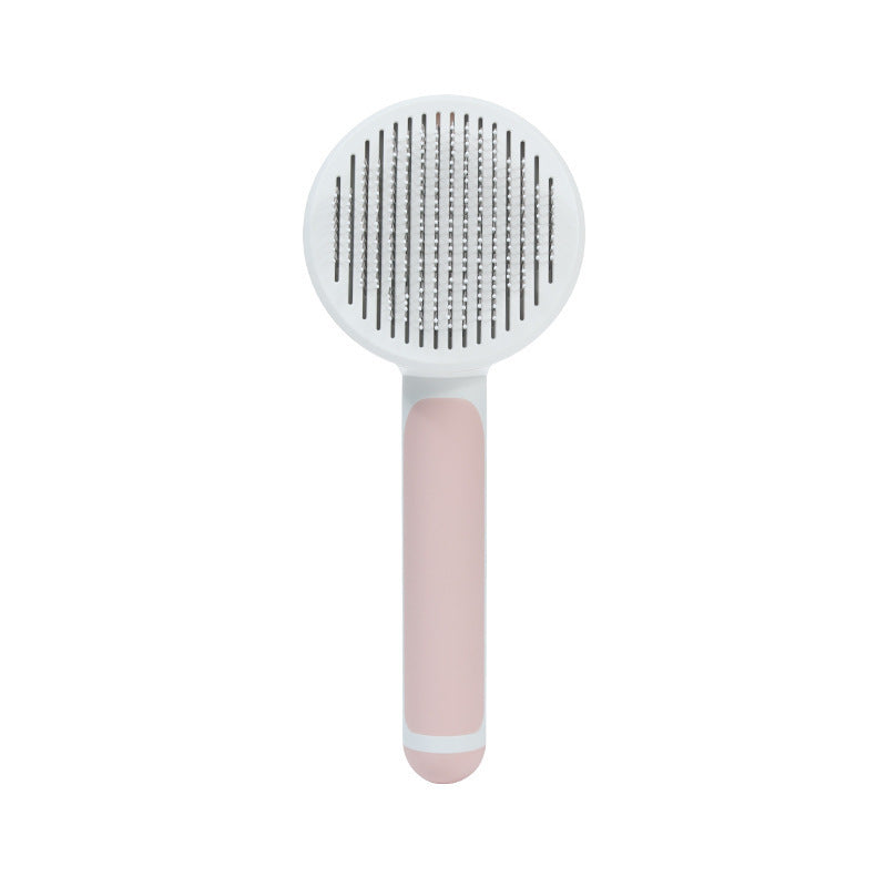 JMT-669194 Self-Cleaning Round Handle Pet Comb with Sticky Bead Steel Teeth for Easy Hair Removal