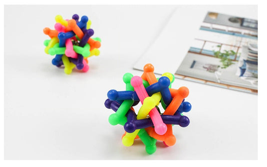 JMT-669258 Colorful Bell Woven Ball Dog Toy - Soft Rubber Chew Ball for Pets, 7CM Diameter