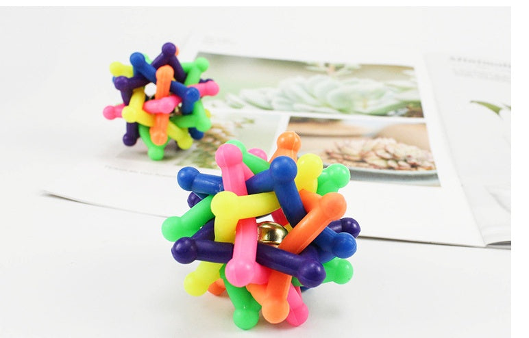 JMT-669258 Colorful Bell Woven Ball Dog Toy - Soft Rubber Chew Ball for Pets, 7CM Diameter
