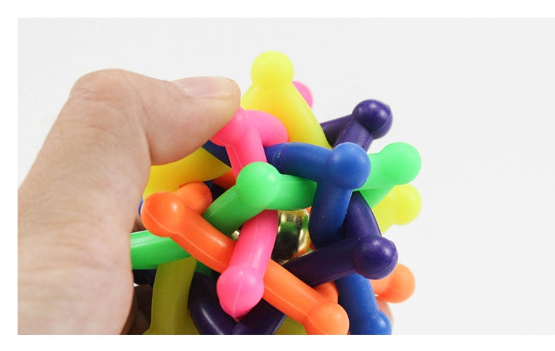 JMT-669258 Colorful Bell Woven Ball Dog Toy - Soft Rubber Chew Ball for Pets, 7CM Diameter