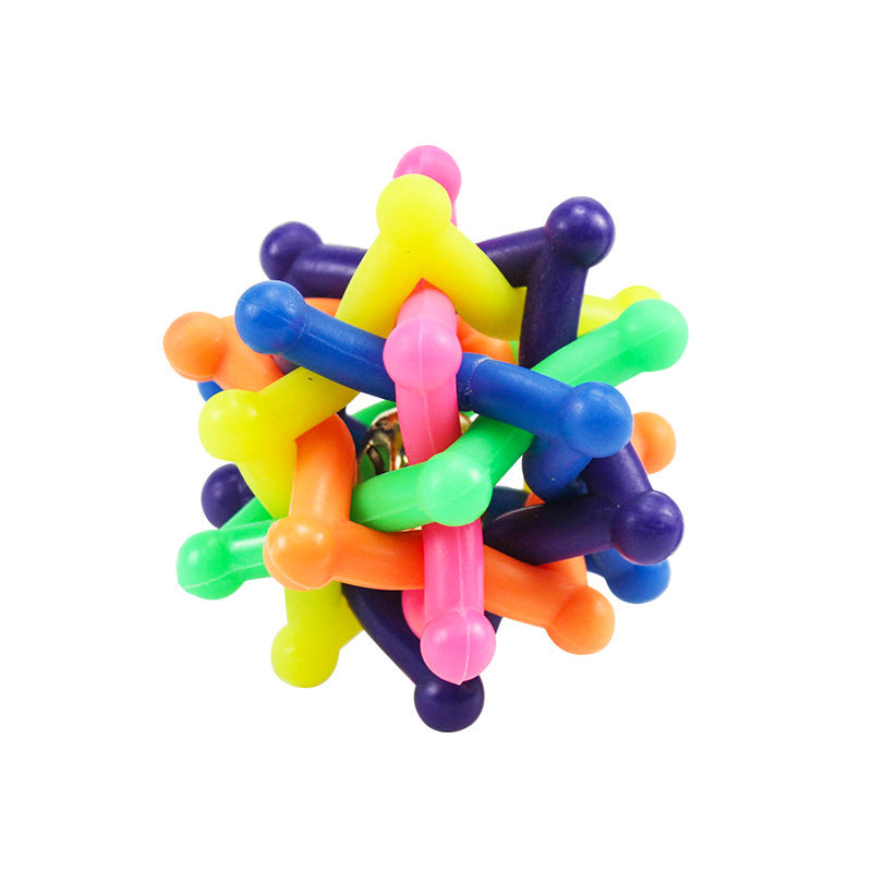 JMT-669258 Colorful Bell Woven Ball Dog Toy - Soft Rubber Chew Ball for Pets, 7CM Diameter