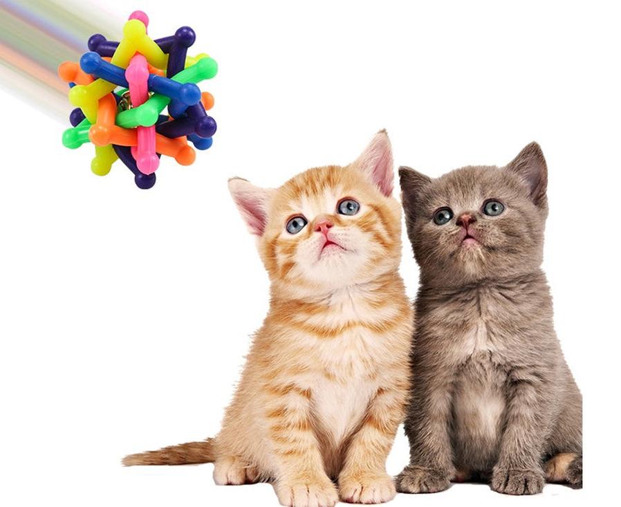 JMT-669258 Colorful Bell Woven Ball Dog Toy - Soft Rubber Chew Ball for Pets, 7CM Diameter