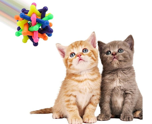 JMT-669258 Colorful Bell Woven Ball Dog Toy - Soft Rubber Chew Ball for Pets, 7CM Diameter