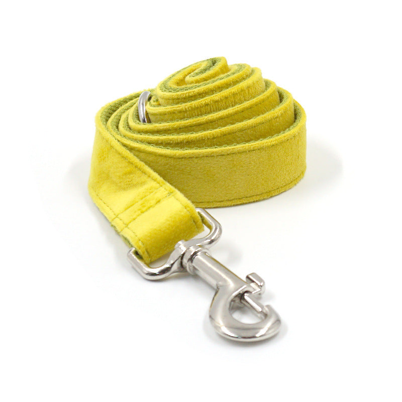 JMT-669450 Elegant Yellow and Green Velvet Dog Collar and Leash Set with Silver Buckle