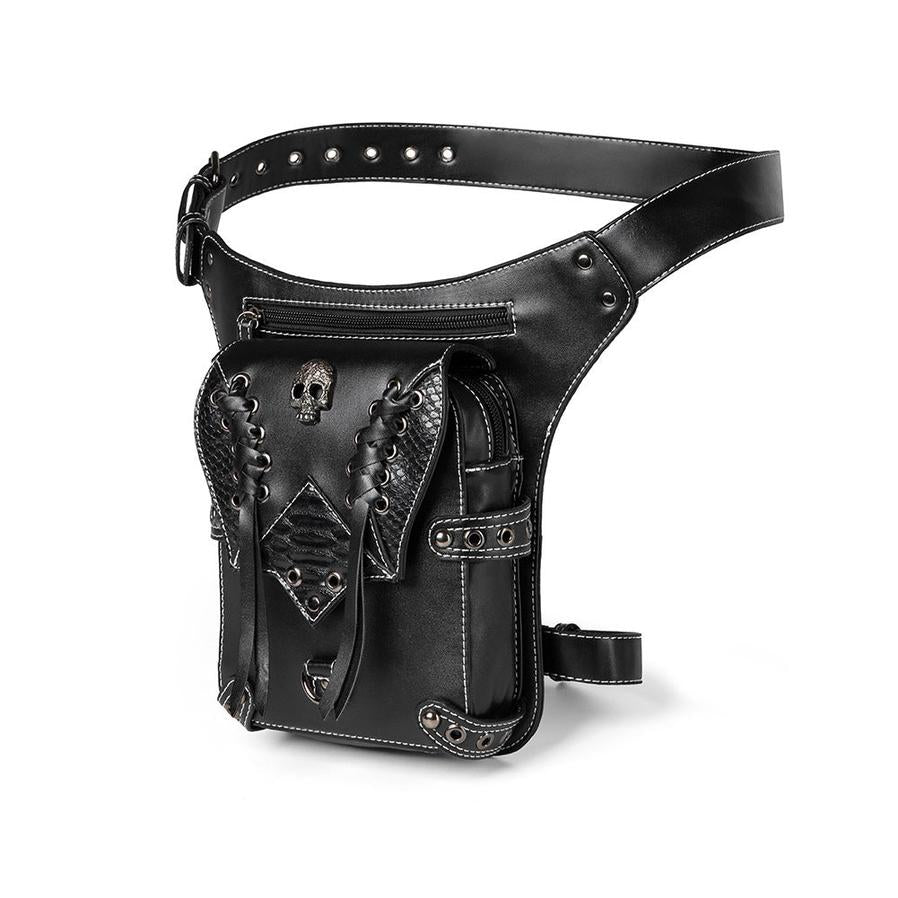 JMT-669642 Retro PU Leather Waist Bag for Outdoor Cycling and Motorcycle Rides - Versatile Messenger for Phones and Essentials