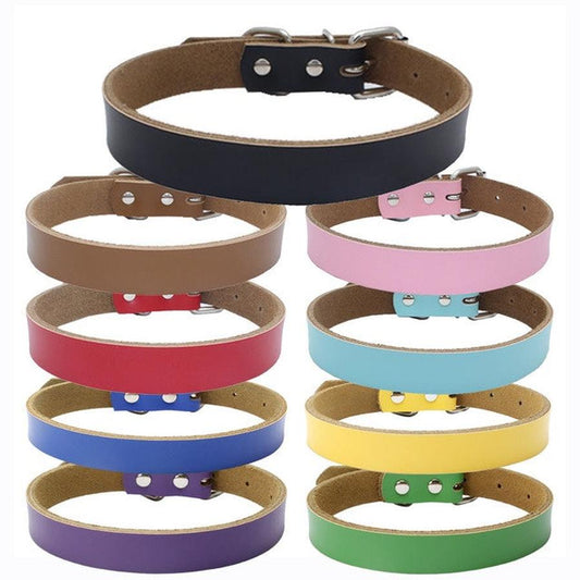 JMT-669770 Pure Cowhide Leather Pet Collar - Available in Multiple Colors and Sizes